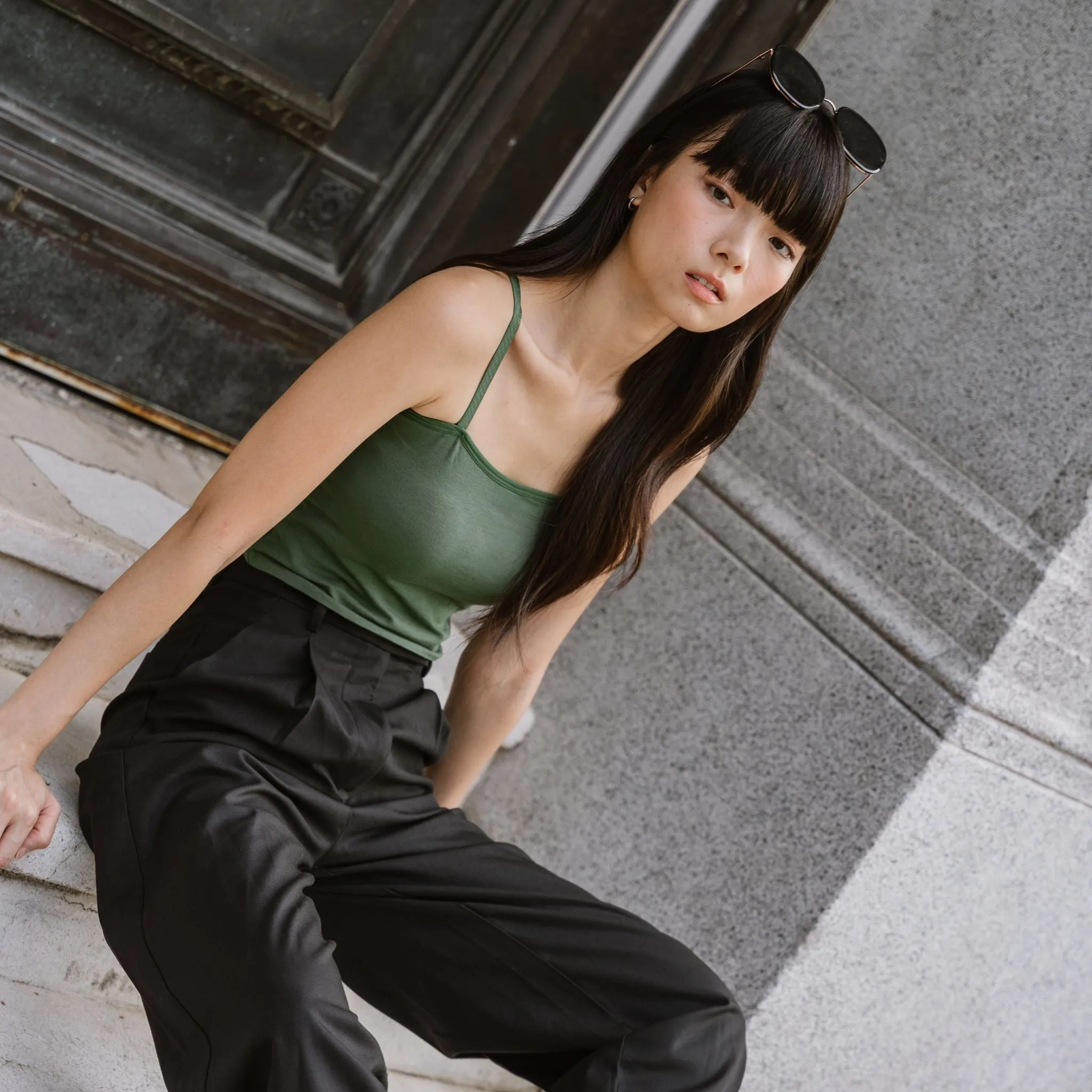 Urban Edge! Cami Bra Top (Solid Cotton) in Creme Matcha