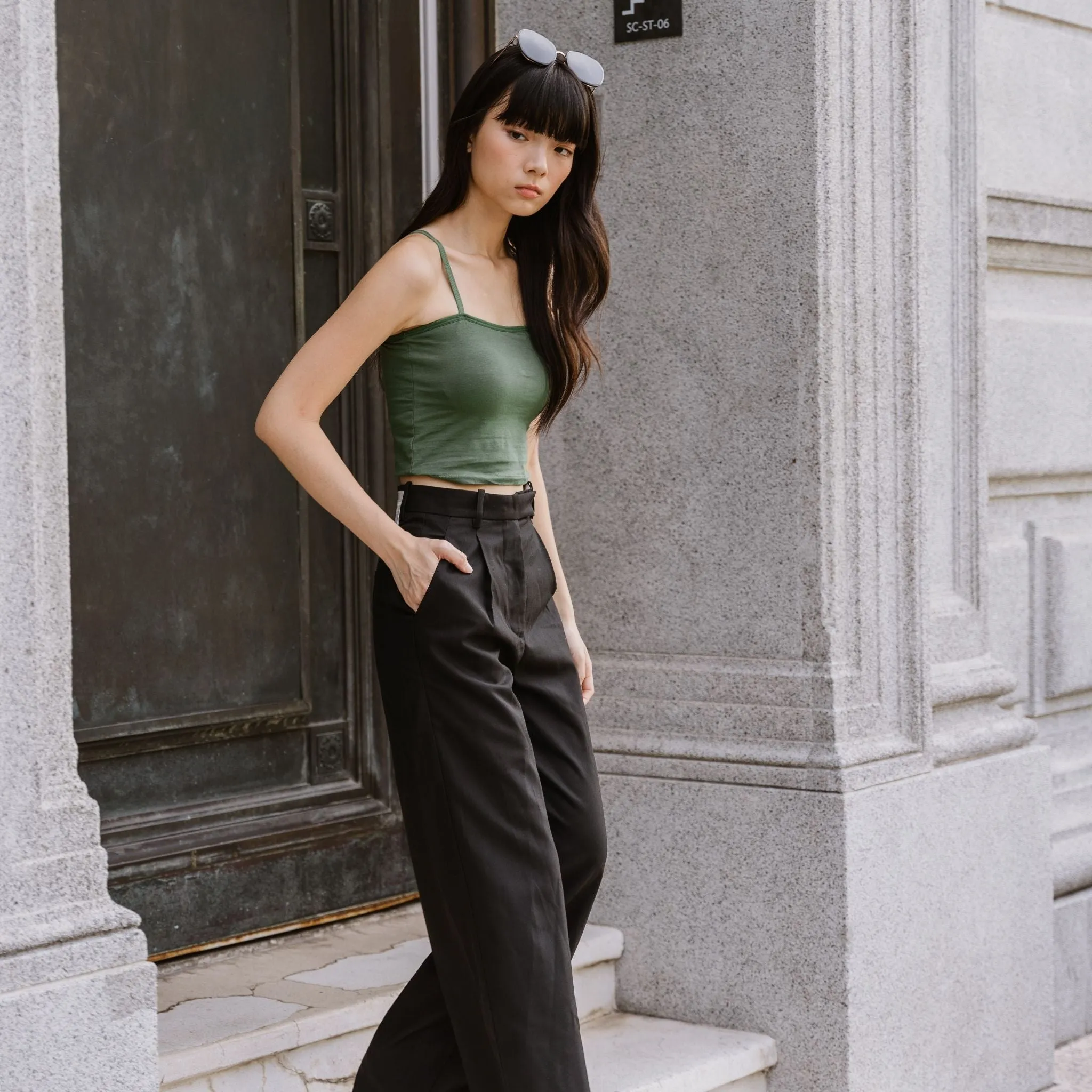 Urban Edge! Cami Bra Top (Solid Cotton) in Creme Matcha