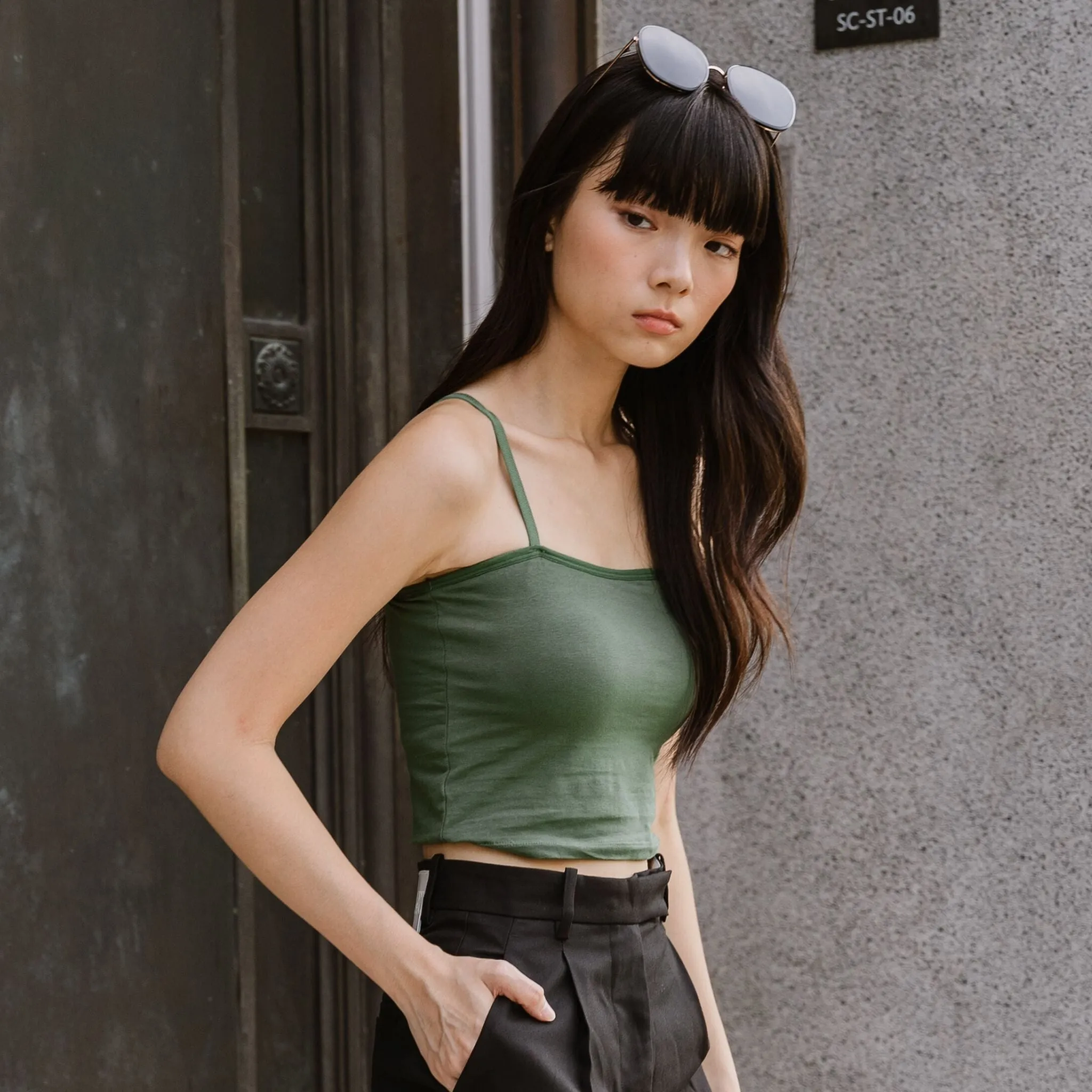 Urban Edge! Cami Bra Top (Solid Cotton) in Creme Matcha