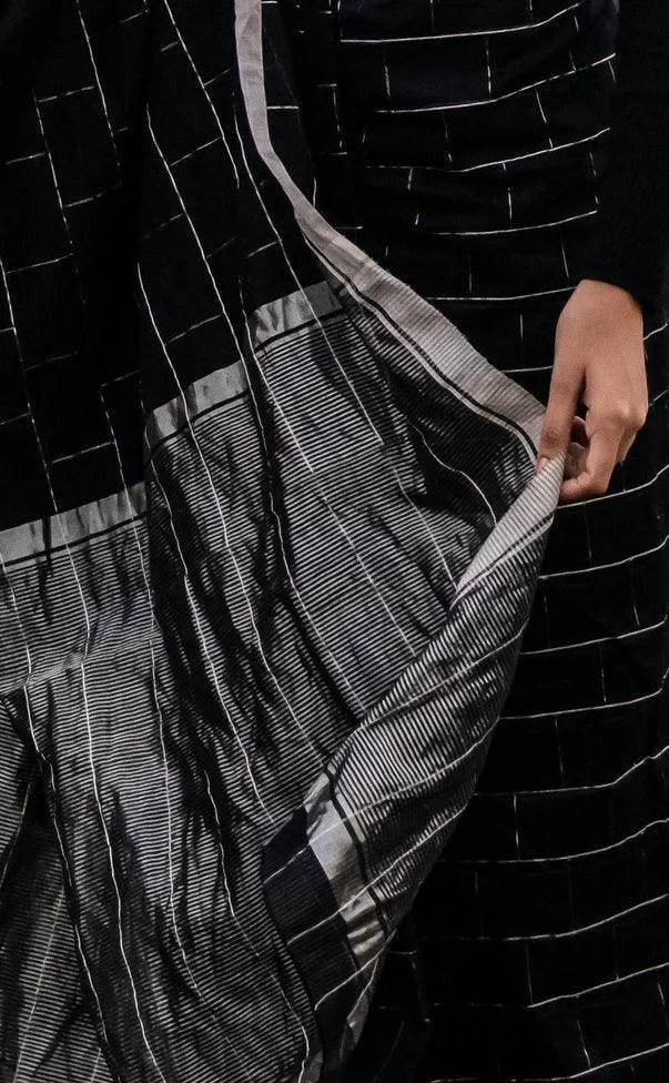 Utsav Silver Zari Black Chanderi saree