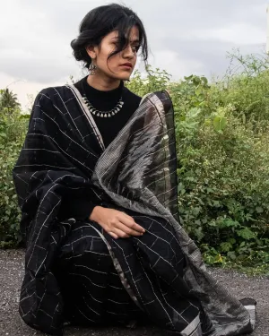 Utsav Silver Zari Black Chanderi saree