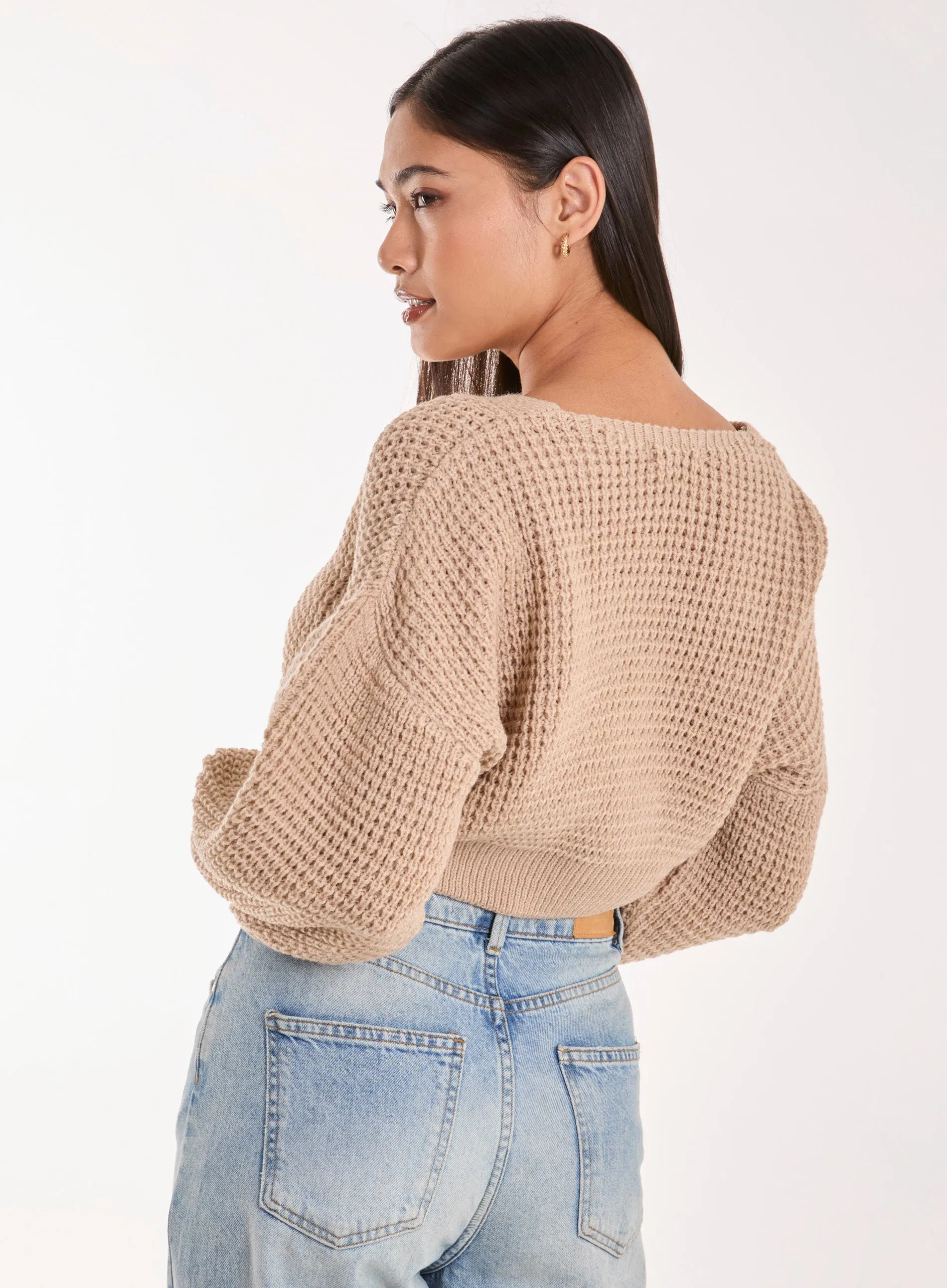 V Neck Cropped Knitted Cardigan
