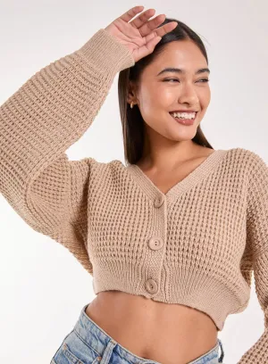 V Neck Cropped Knitted Cardigan