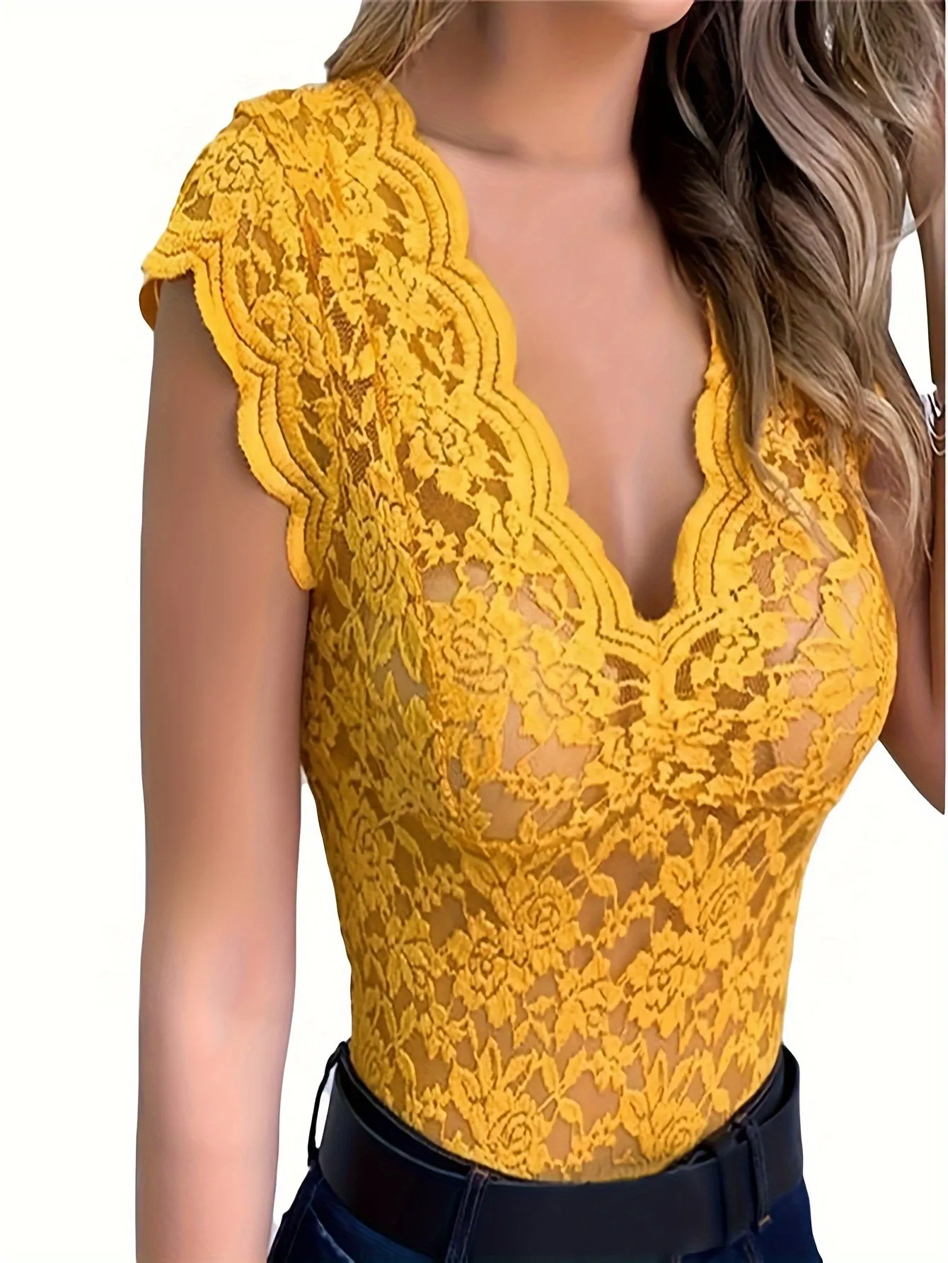 V-Neck Solid Color Lace Top – Elegant & Sexy Summer Style