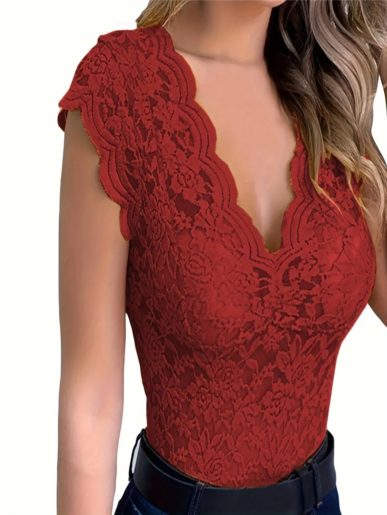 V-Neck Solid Color Lace Top – Elegant & Sexy Summer Style