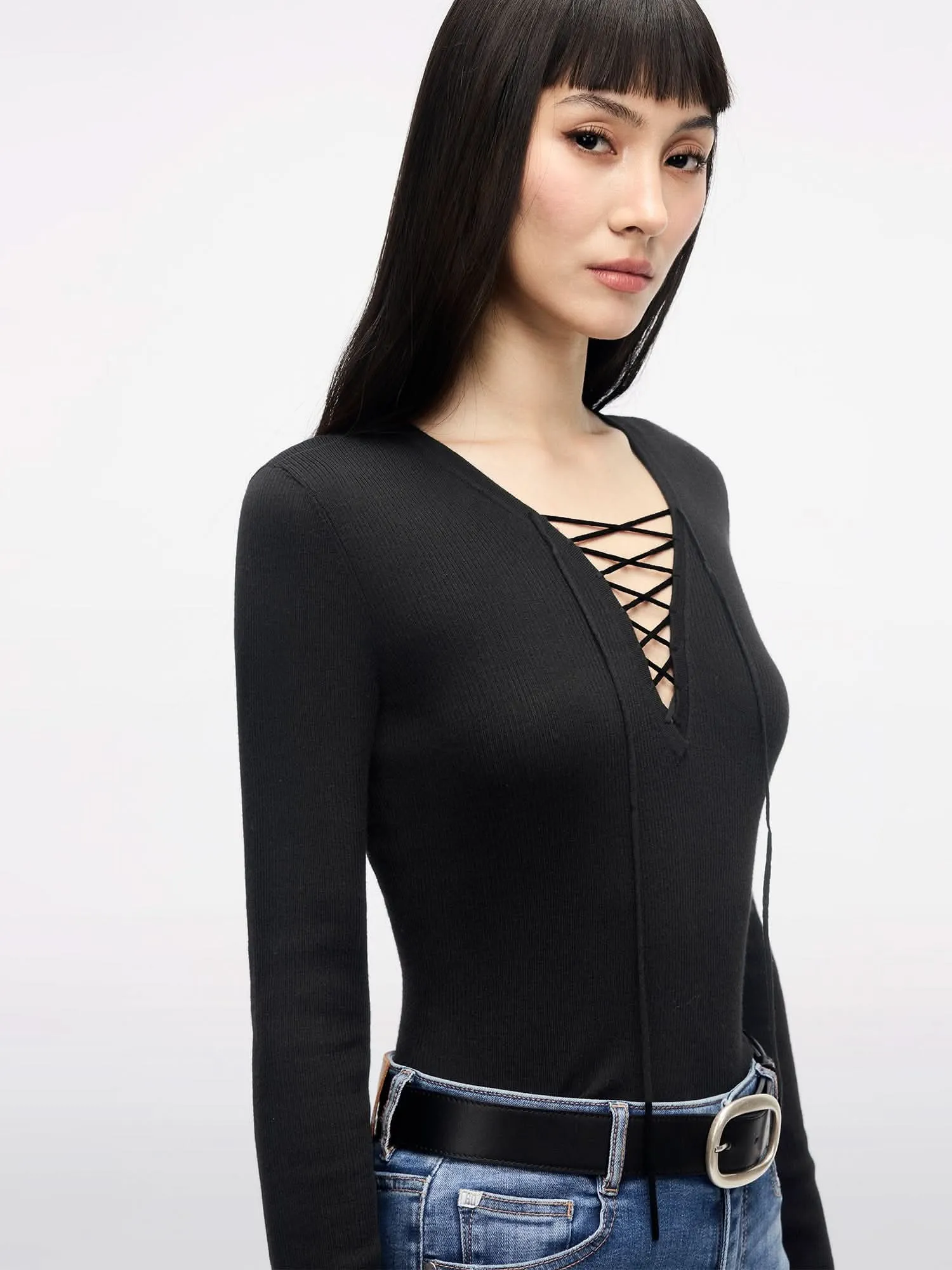V-Neck Sweater with Ties