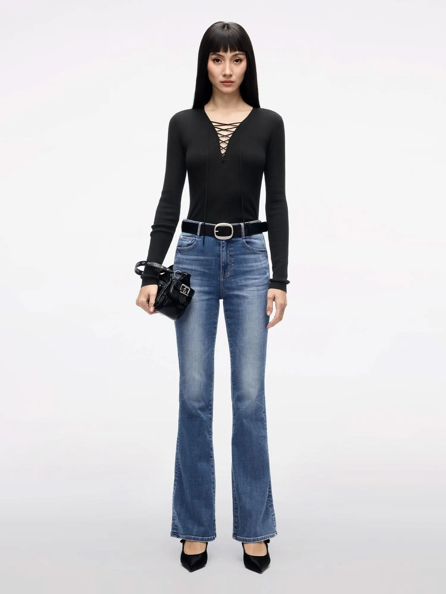 V-Neck Sweater with Ties