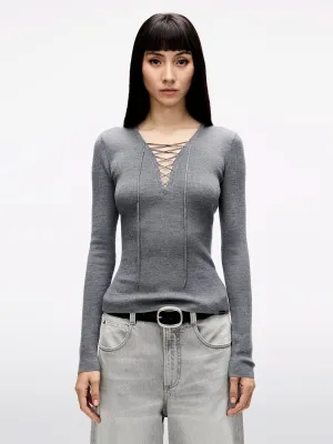 V-Neck Sweater with Ties
