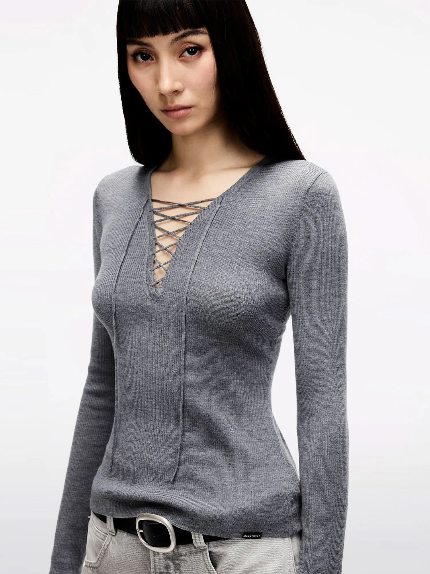 V-Neck Sweater with Ties