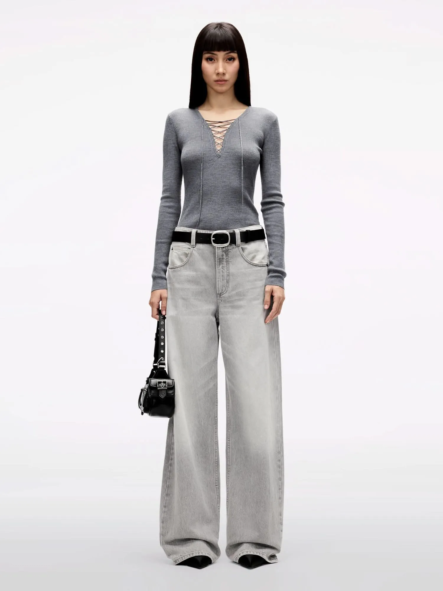 V-Neck Sweater with Ties