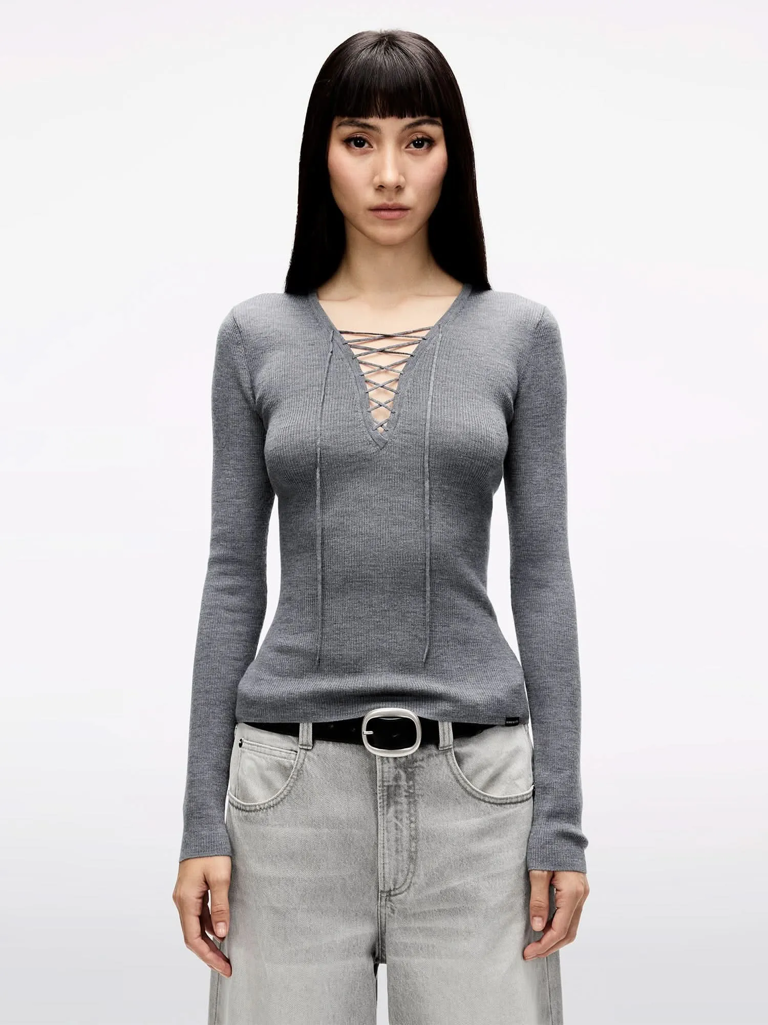 V-Neck Sweater with Ties