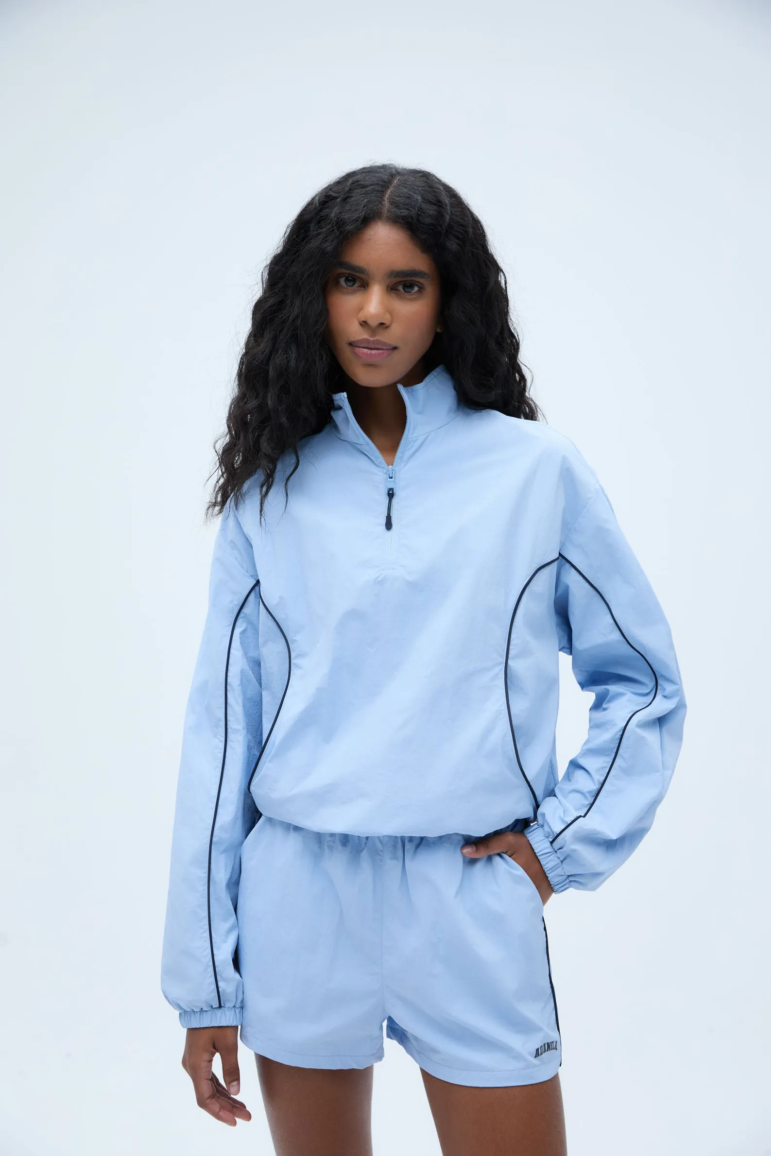 Varsity Half Zip Track Jacket - Powder Blue