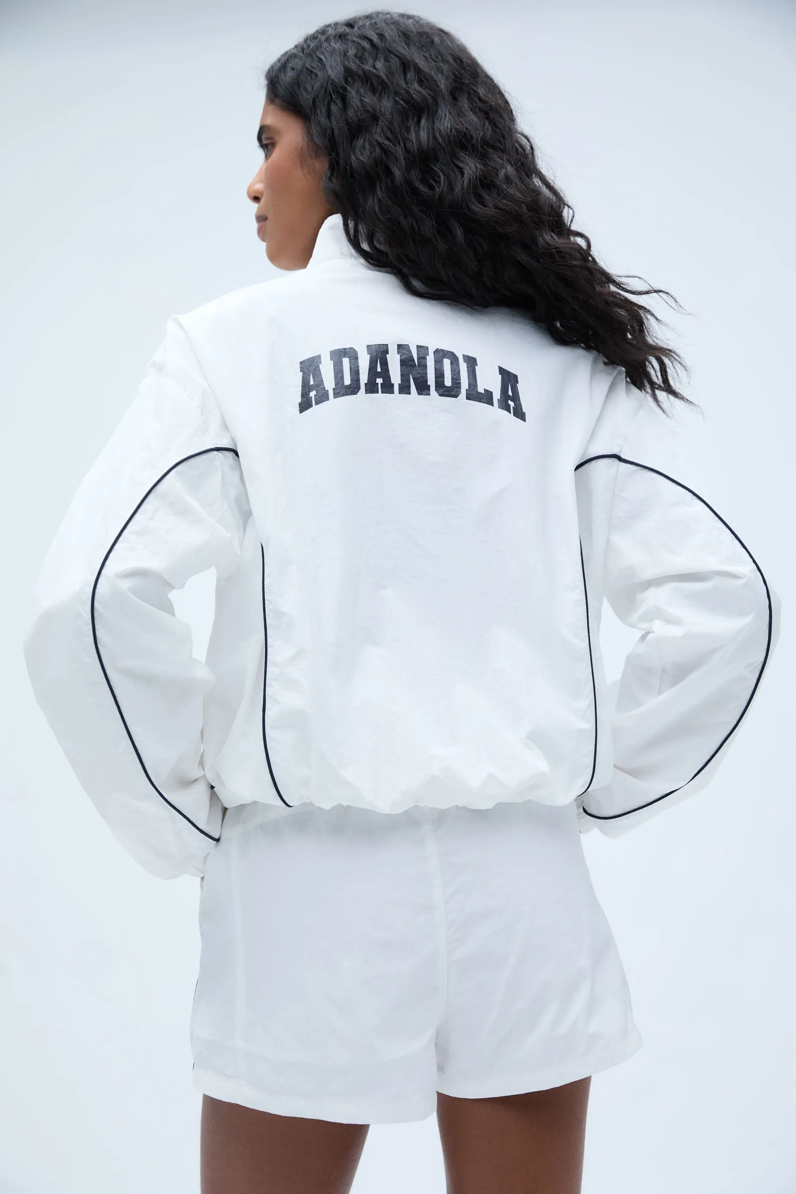 Varsity Half Zip Track Jacket - White/Navy Blue