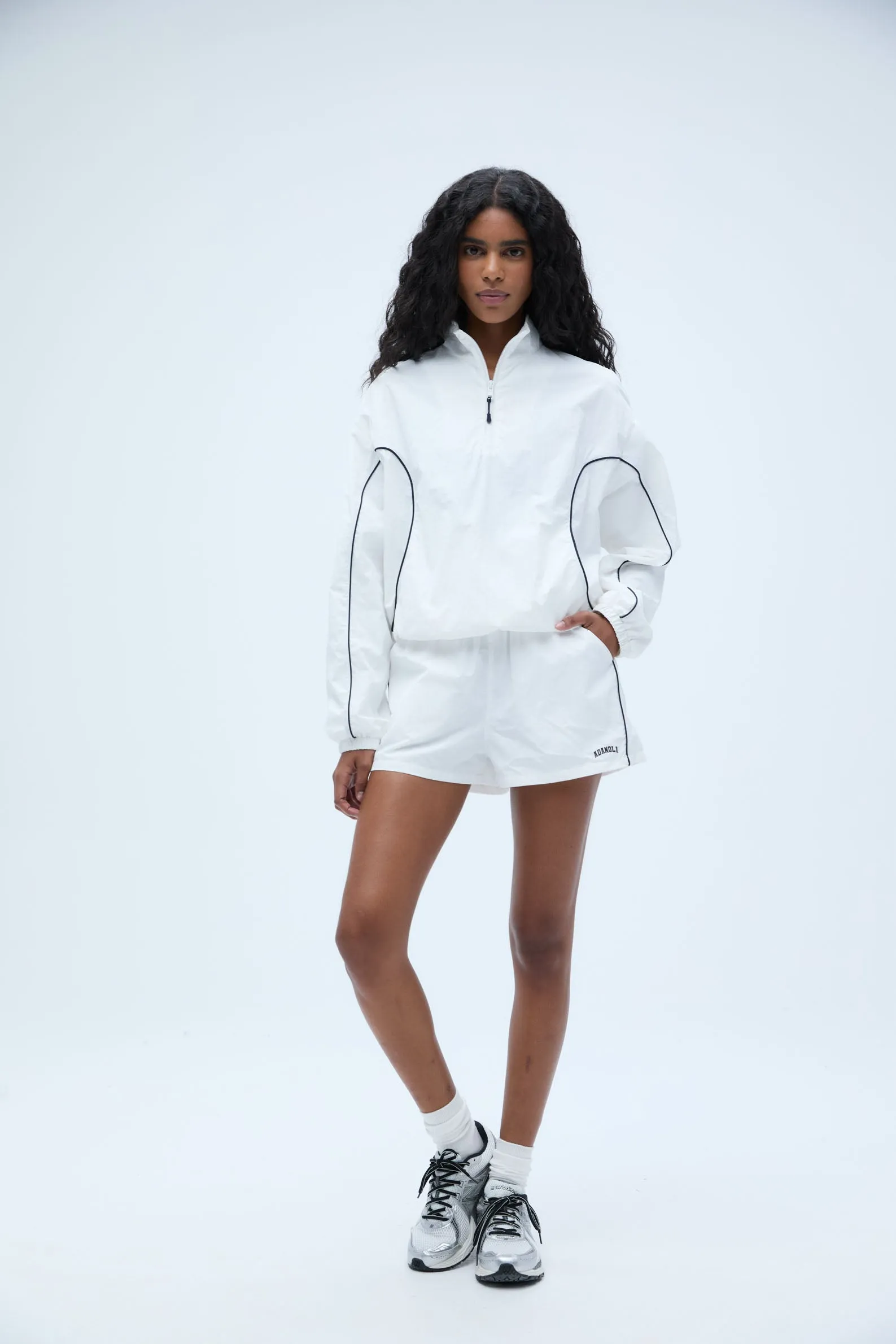 Varsity Half Zip Track Jacket - White/Navy Blue