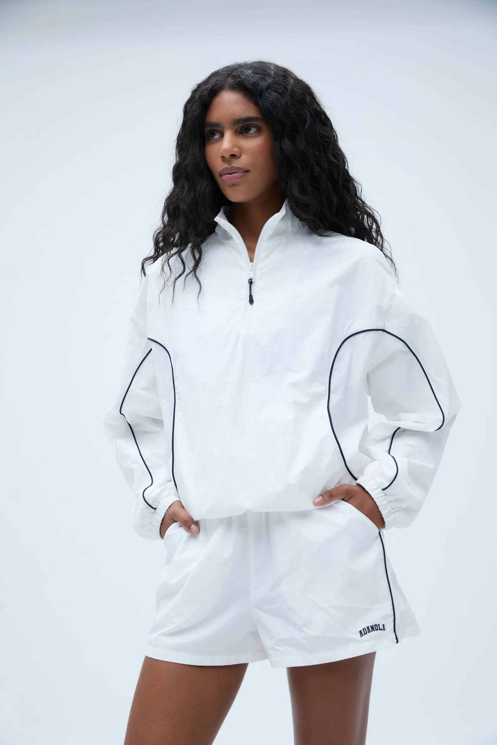 Varsity Half Zip Track Jacket - White/Navy Blue