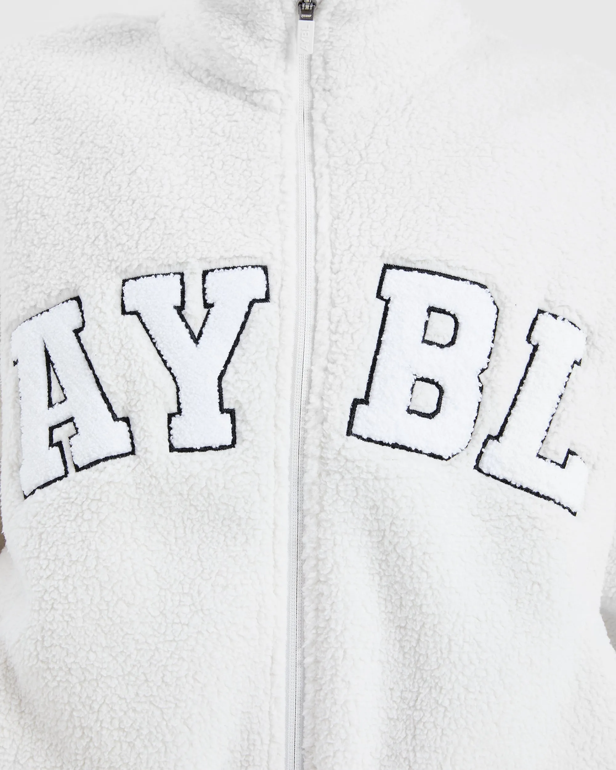 Varsity Oversized Fleece Zip Up Jacket - Cream