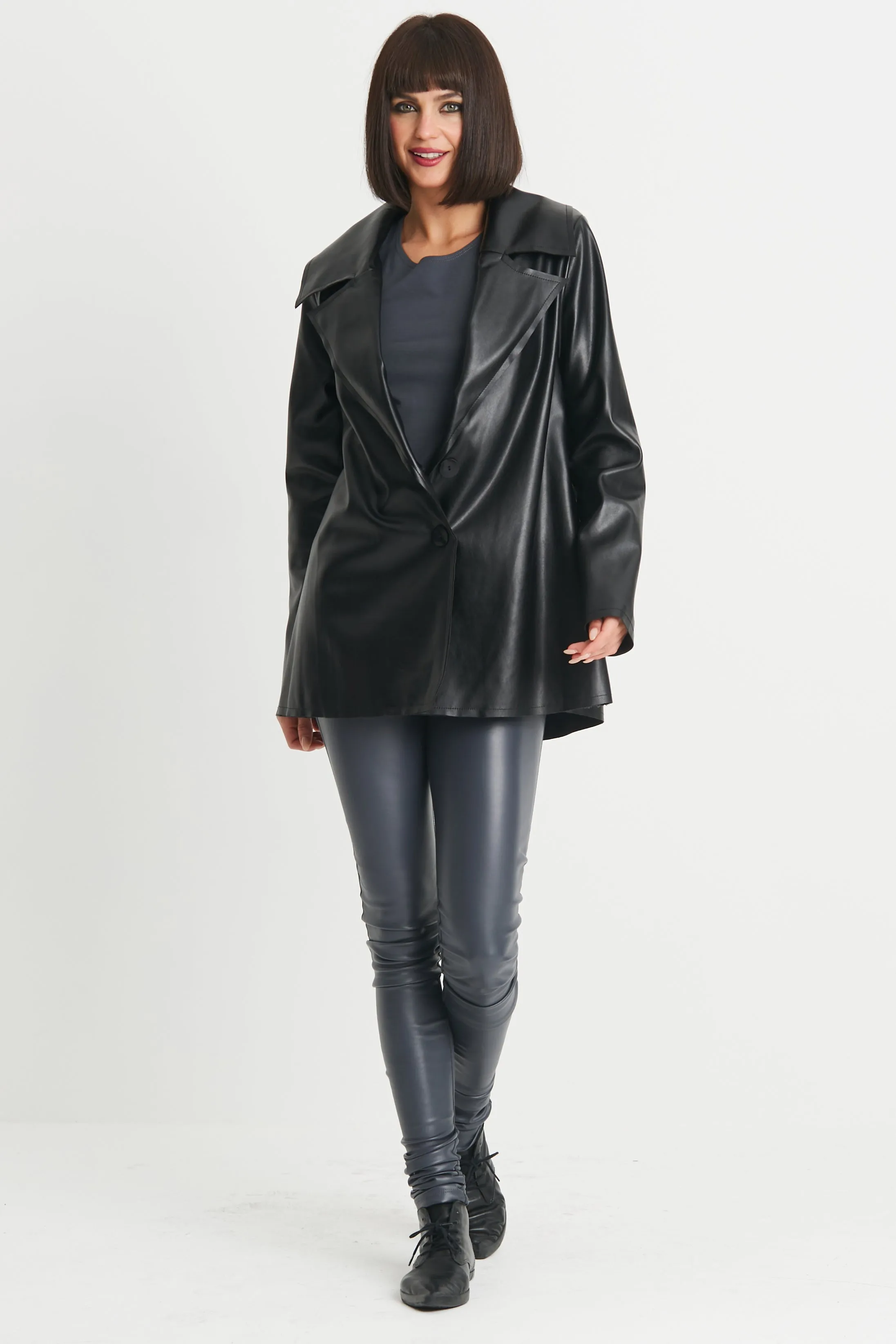 Vegan Leather Pleat Jacket