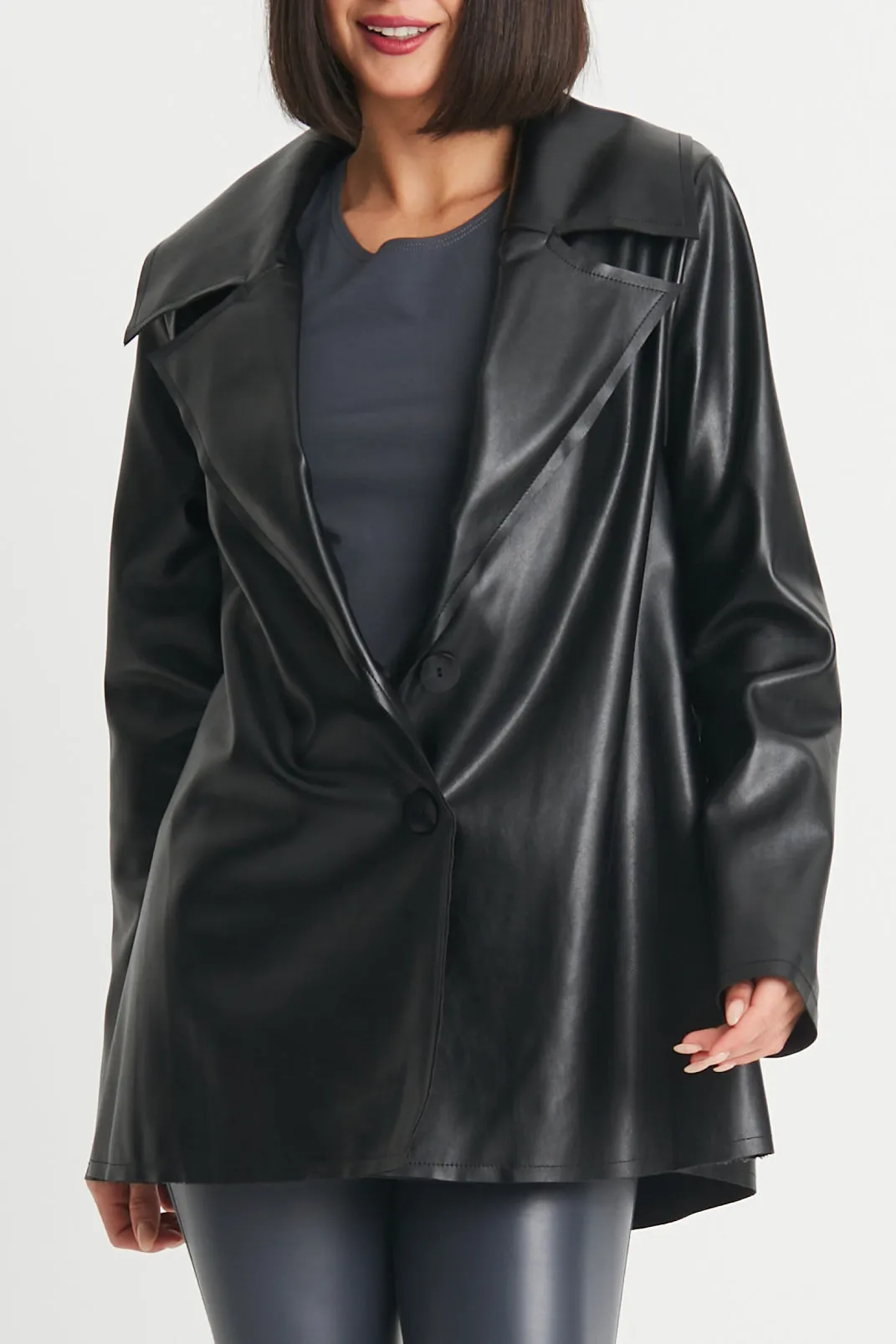 Vegan Leather Pleat Jacket