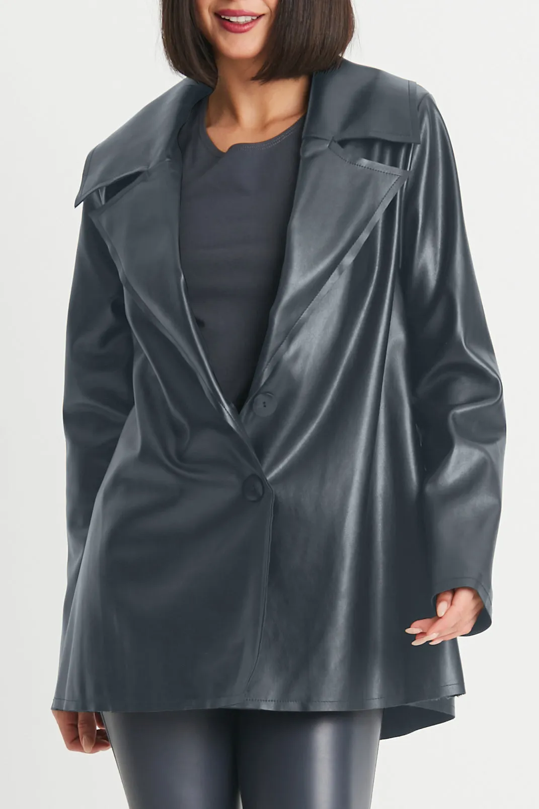 Vegan Leather Pleat Jacket