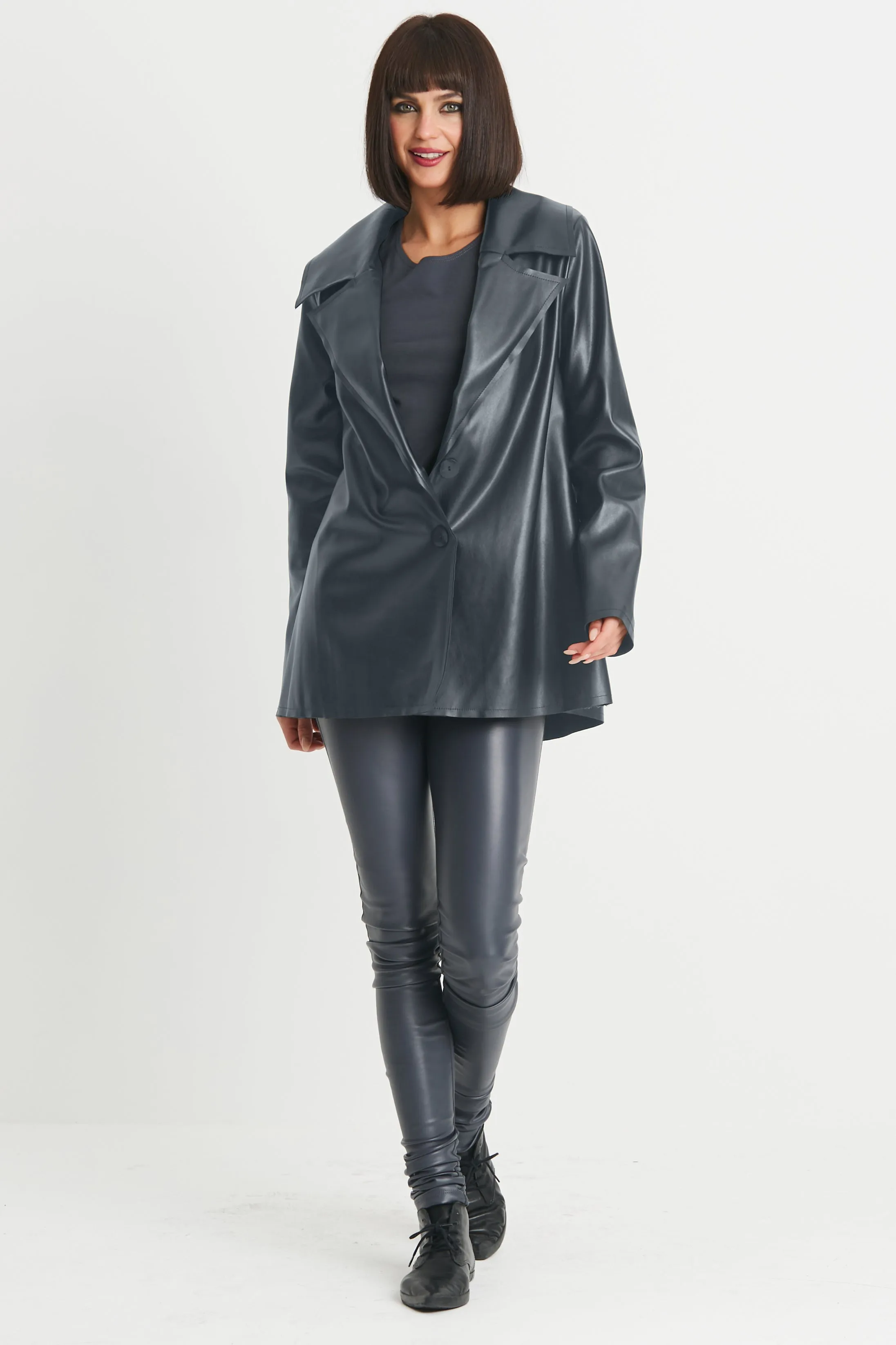 Vegan Leather Pleat Jacket
