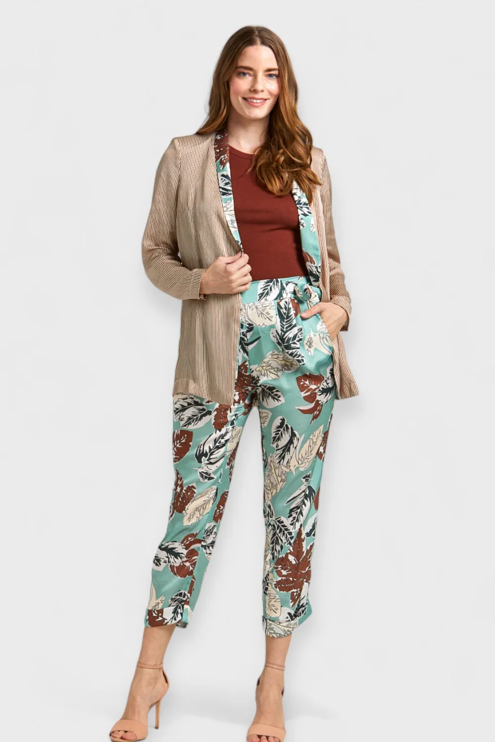 Vera Floral Collar Striped Blazer