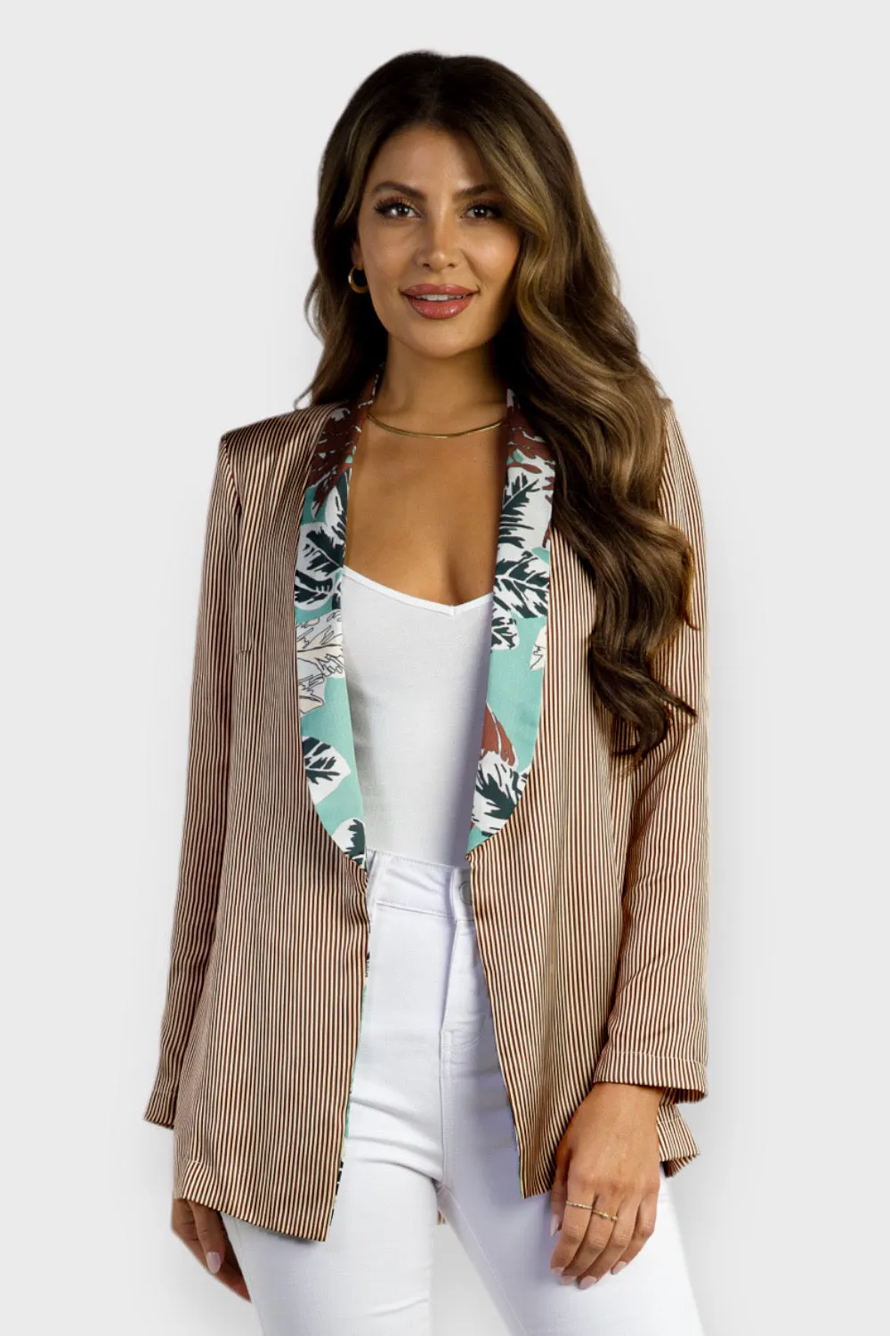 Vera Floral Collar Striped Blazer