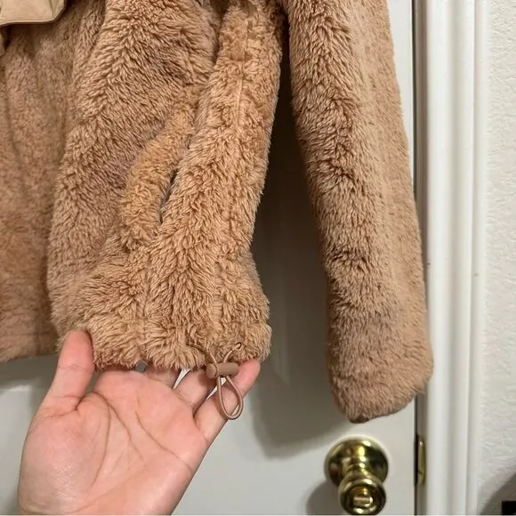 VICTORIA’S SECRET PINK FLEECE TEDDY HALF ZIP OVERSIZED PULLOVER SWEATER NWT TAN
