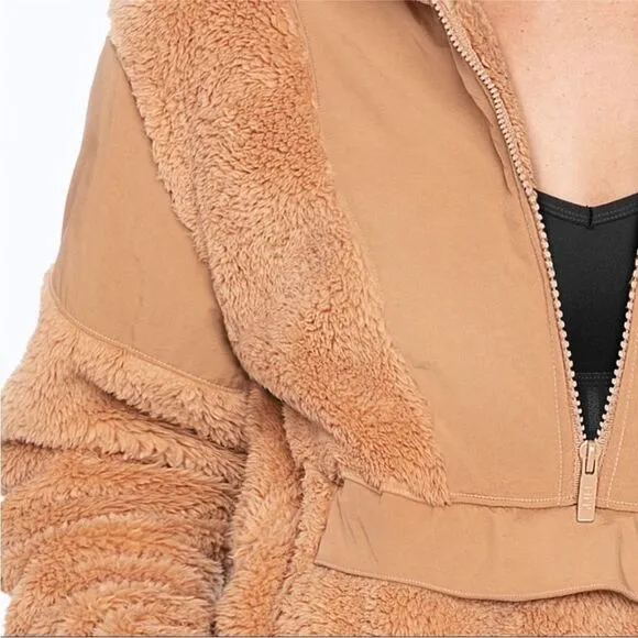 VICTORIA’S SECRET PINK FLEECE TEDDY HALF ZIP OVERSIZED PULLOVER SWEATER NWT TAN