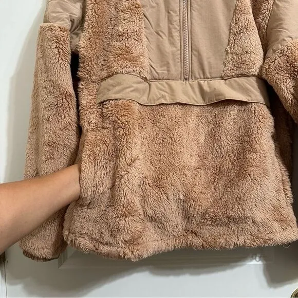 VICTORIA’S SECRET PINK FLEECE TEDDY HALF ZIP OVERSIZED PULLOVER SWEATER NWT TAN