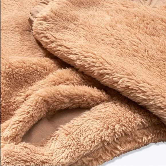 VICTORIA’S SECRET PINK FLEECE TEDDY HALF ZIP OVERSIZED PULLOVER SWEATER NWT TAN