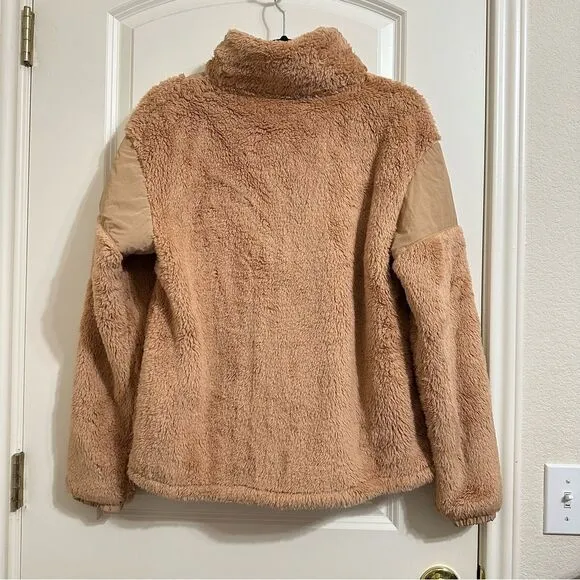 VICTORIA’S SECRET PINK FLEECE TEDDY HALF ZIP OVERSIZED PULLOVER SWEATER NWT TAN