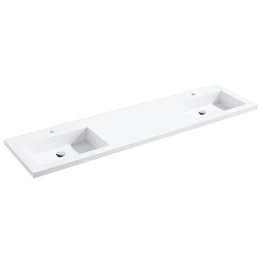 Villa 6 Drawers Bathroom Vanity with Solid Surface Sink - Wall Mount - 72" Wood/White/Satin Brass