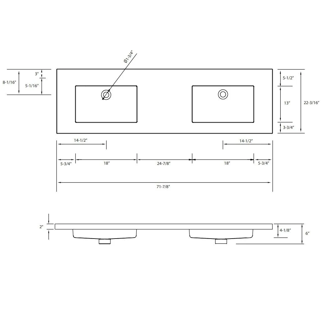 Villa 6 Drawers Bathroom Vanity with Solid Surface Sink - Wall Mount - 72" Wood/White/Satin Brass
