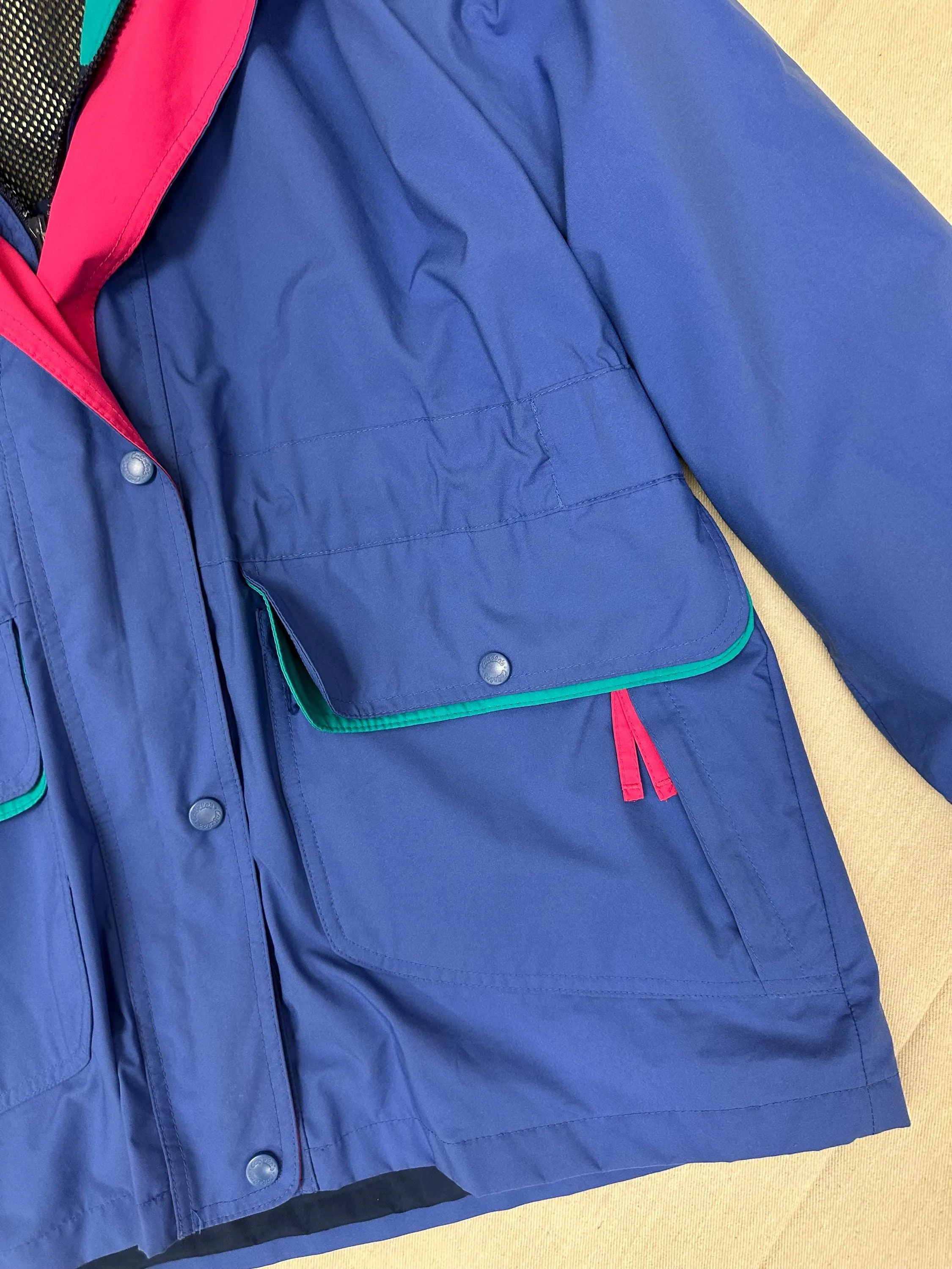 Vintage 90s Cabelas Neon Blue Pink Teal Retro Rain Jacket | Size Large
