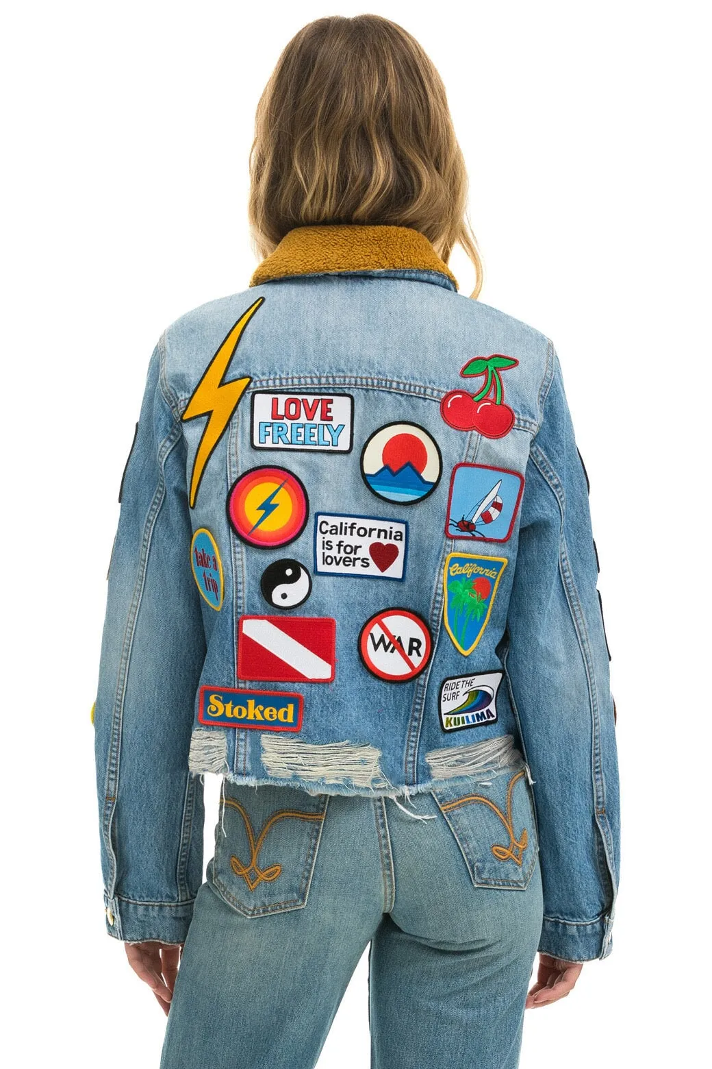 VINTAGE PATCH UNISEX CROP DENIM JACKET - SUPER LIGHT