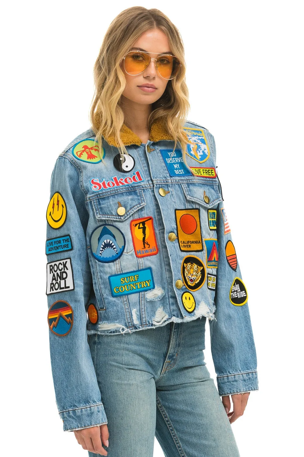 VINTAGE PATCH UNISEX CROP DENIM JACKET - SUPER LIGHT