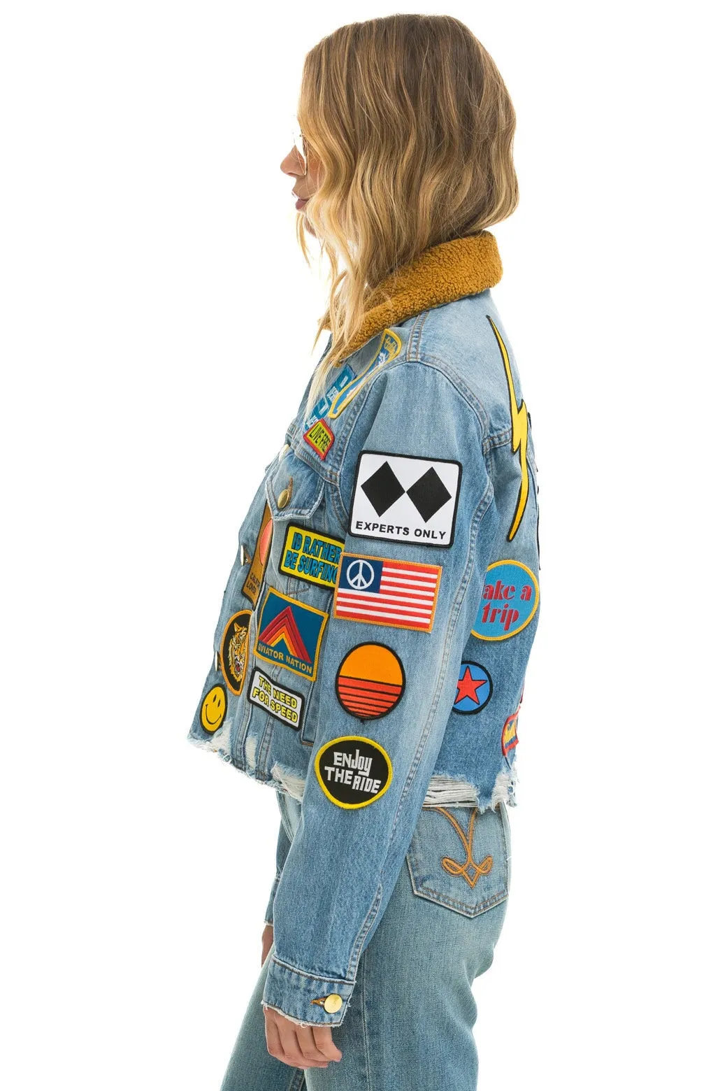 VINTAGE PATCH UNISEX CROP DENIM JACKET - SUPER LIGHT