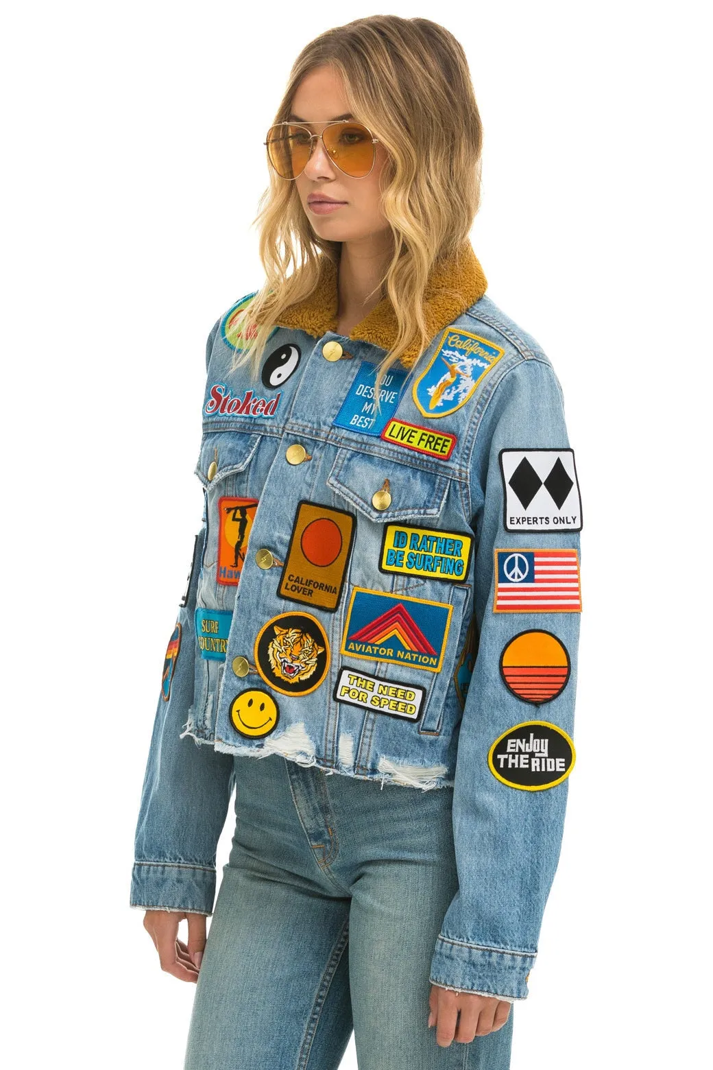VINTAGE PATCH UNISEX CROP DENIM JACKET - SUPER LIGHT