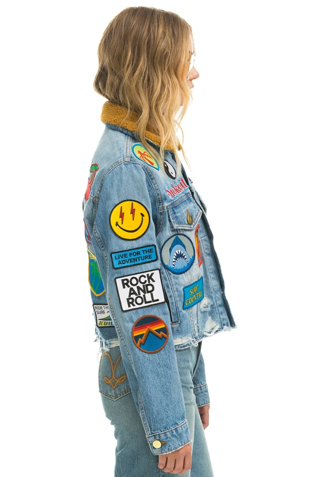VINTAGE PATCH UNISEX CROP DENIM JACKET - SUPER LIGHT