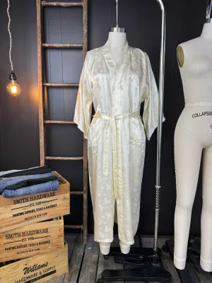 Vintage White Golden Bee Silk Kimono Robe - Size L/XL