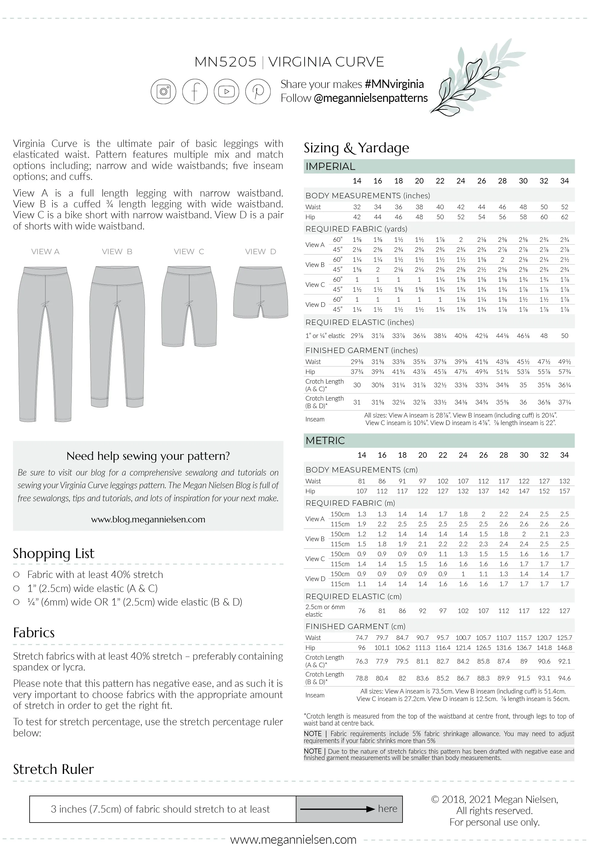 Virginia Curve leggings pattern