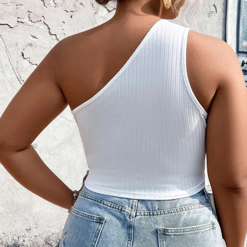 VivaCurve Ribbed One-Shoulder Cutout Crop Top