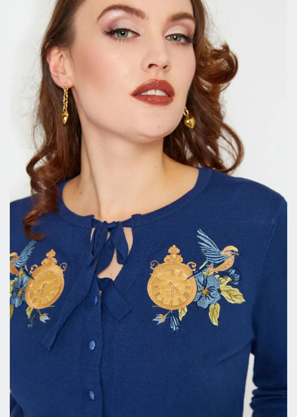 Voodoo Vixen Ticking Clock 50's Cardigan Blue