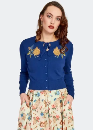 Voodoo Vixen Ticking Clock 50's Cardigan Blue