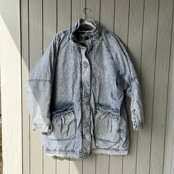 VTG 80s East West Acid Wash Denim Jacket Quilted Paisley Lining Sz XL