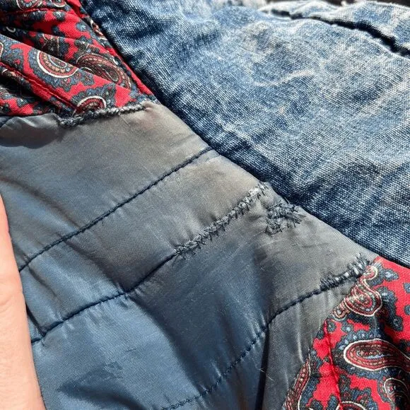 VTG 80s East West Acid Wash Denim Jacket Quilted Paisley Lining Sz XL