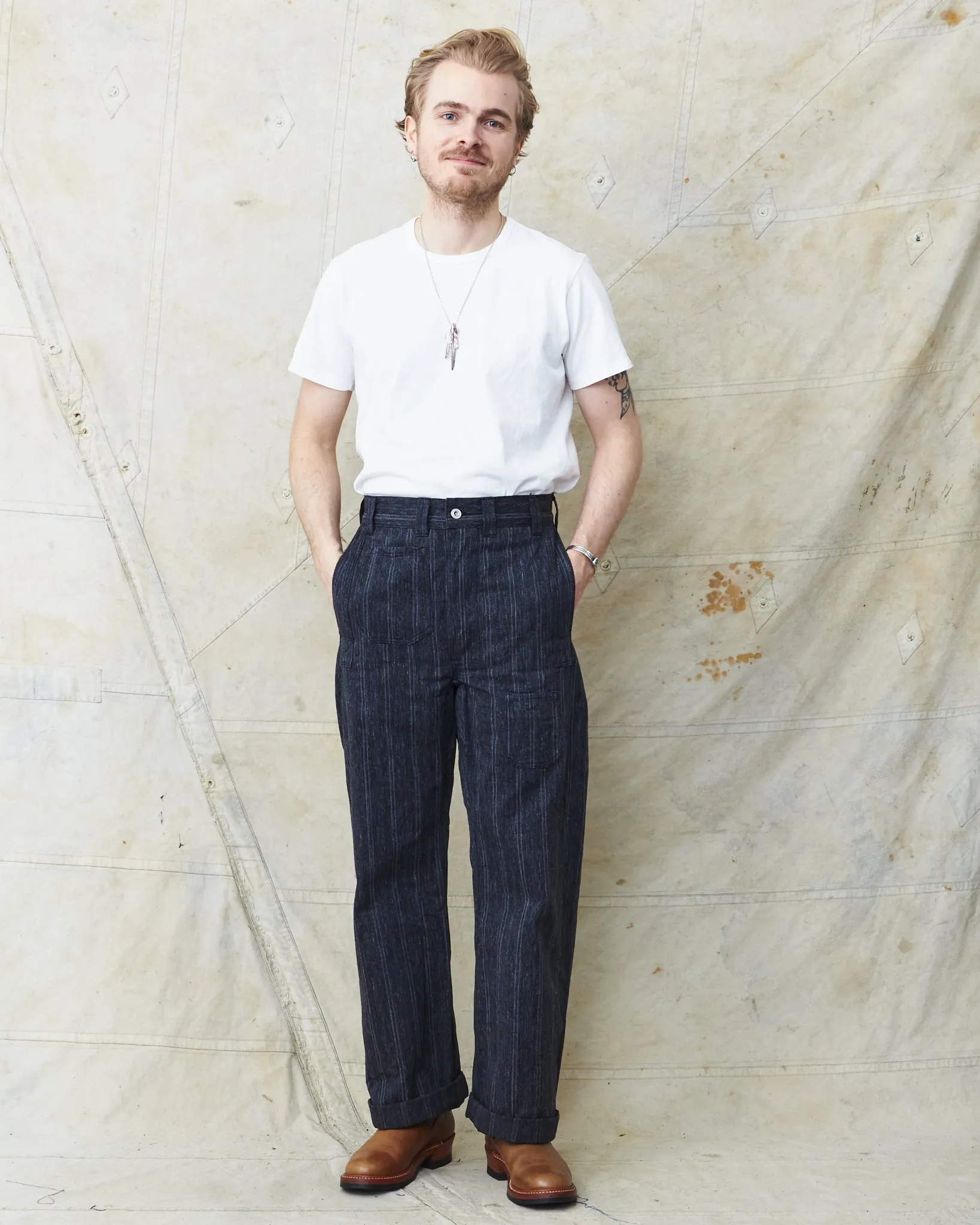 Warehouse & Co X John Gluckow Lot JG-01 1910's Netmaker's Trousers Stripe One Wash