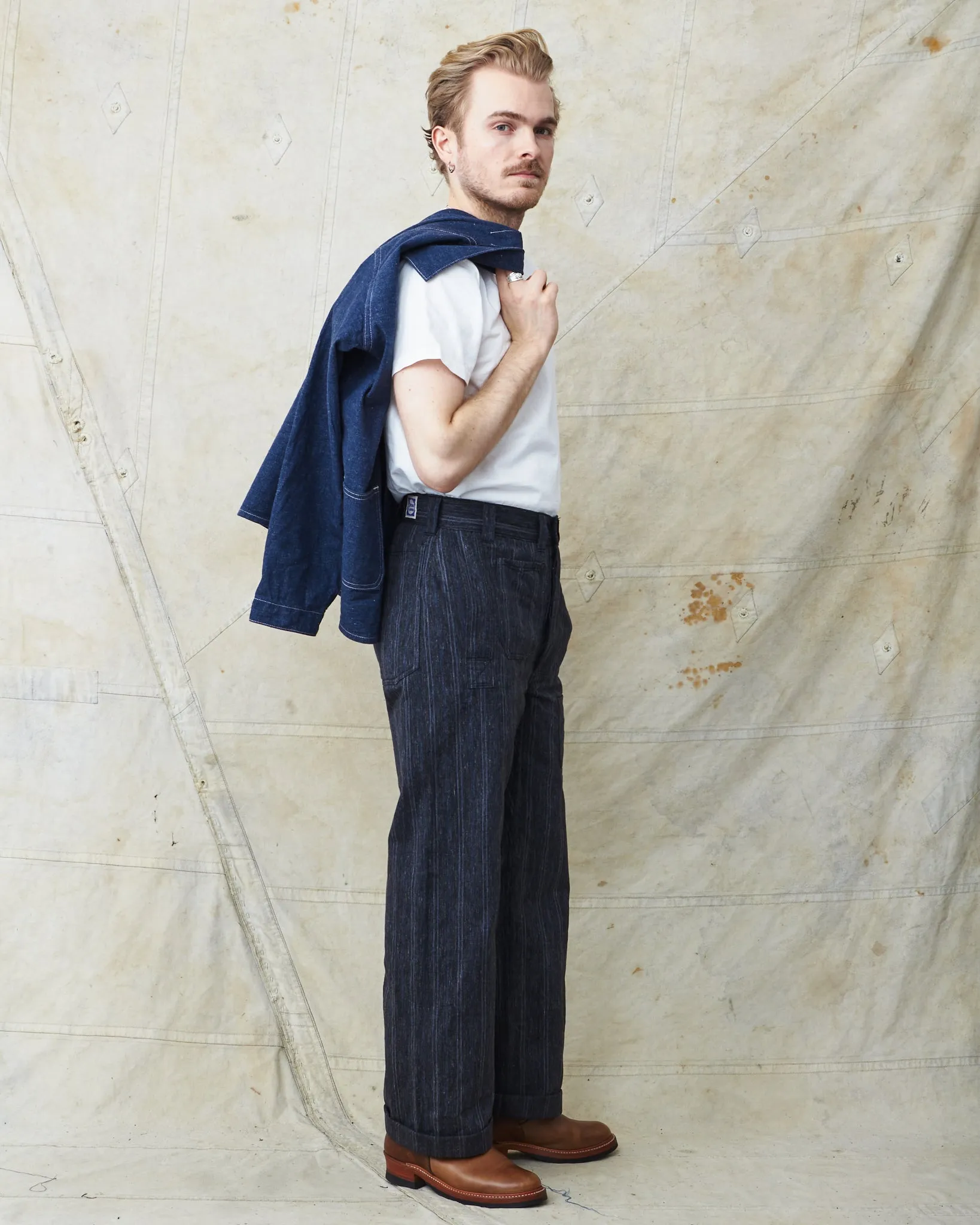 Warehouse & Co X John Gluckow Lot JG-01 1910's Netmaker's Trousers Stripe One Wash