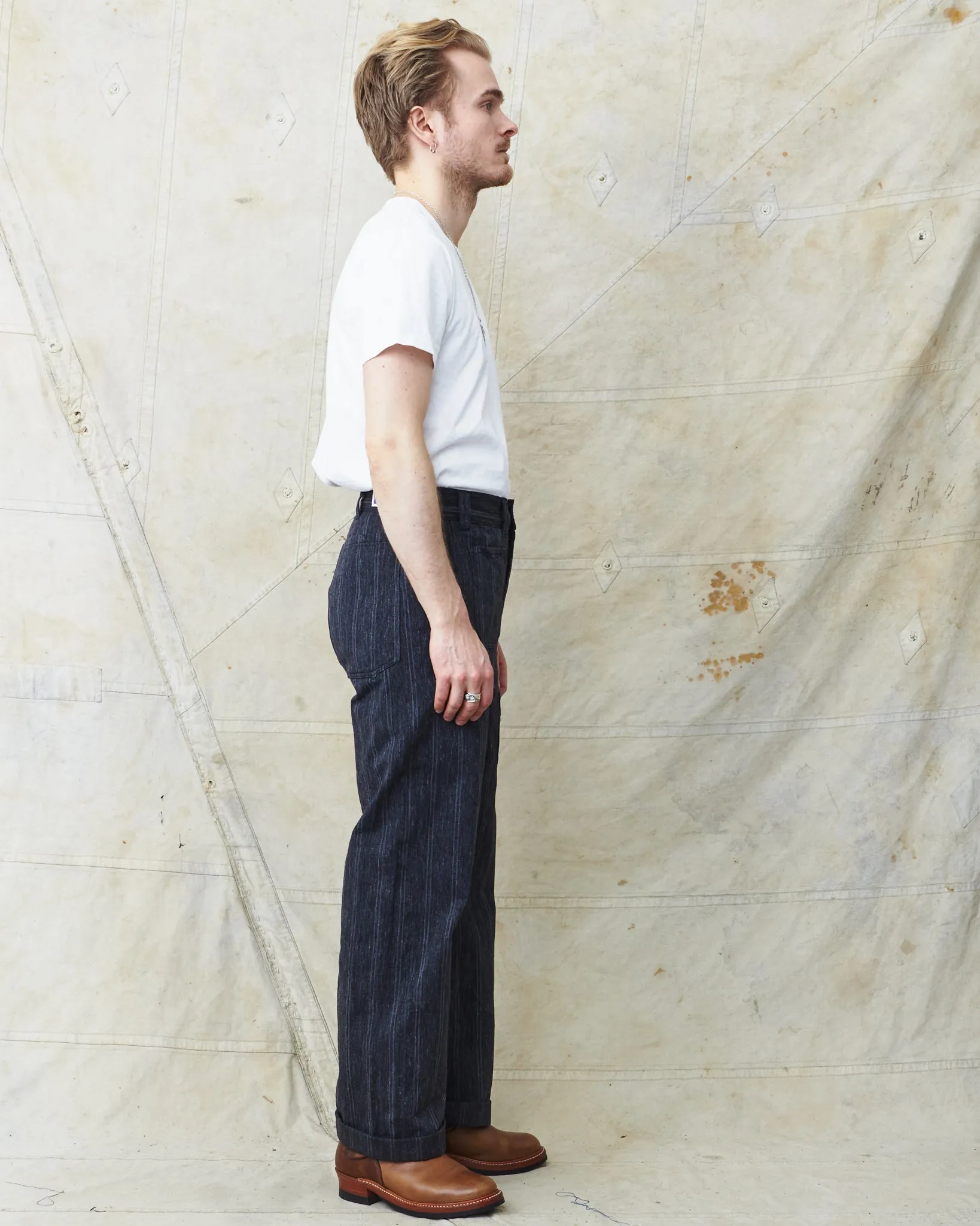 Warehouse & Co X John Gluckow Lot JG-01 1910's Netmaker's Trousers Stripe One Wash