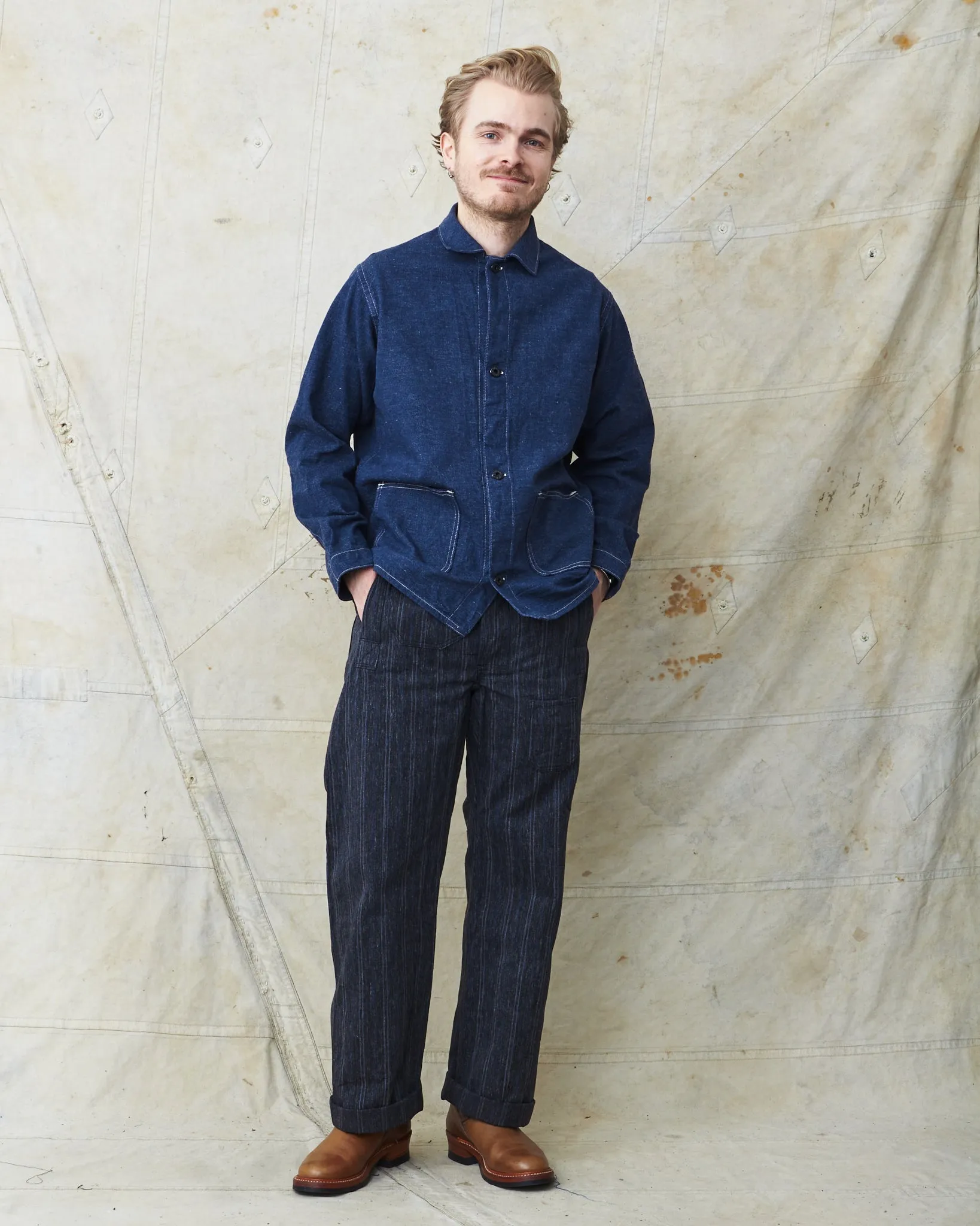 Warehouse & Co X John Gluckow Lot JG-01 1910's Netmaker's Trousers Stripe One Wash